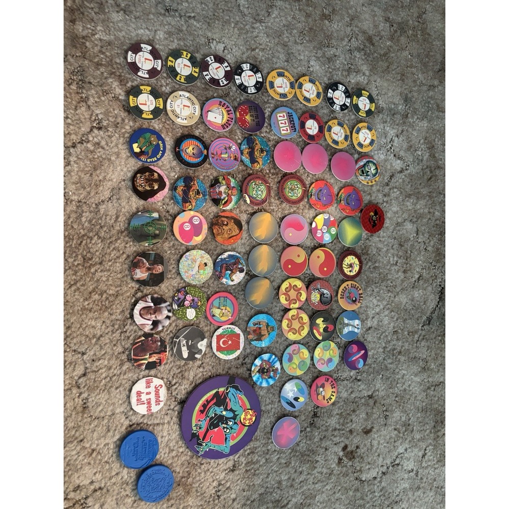 Vintage POG Milk Cap Game Collection Lot with Rain-Blo Slammers 90s Retro Toys